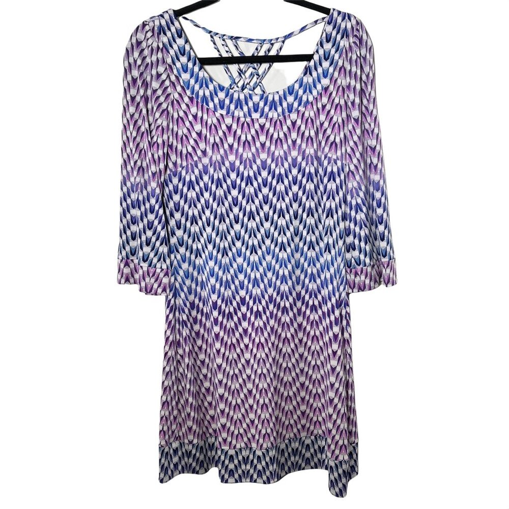 Jessica Simpson Blue Purple Geometric A Line Shift Dress Size 6 Stretch